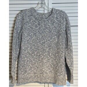 LL Bean Sweater Women L Gray Pullover  Marled Chunky Knit Ribbed Crewneck Cotton